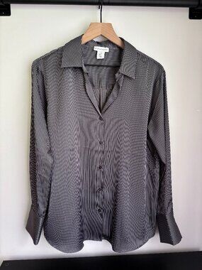 CUPCAKES AND CASHMERE Striped Satin Button-Down Shirt